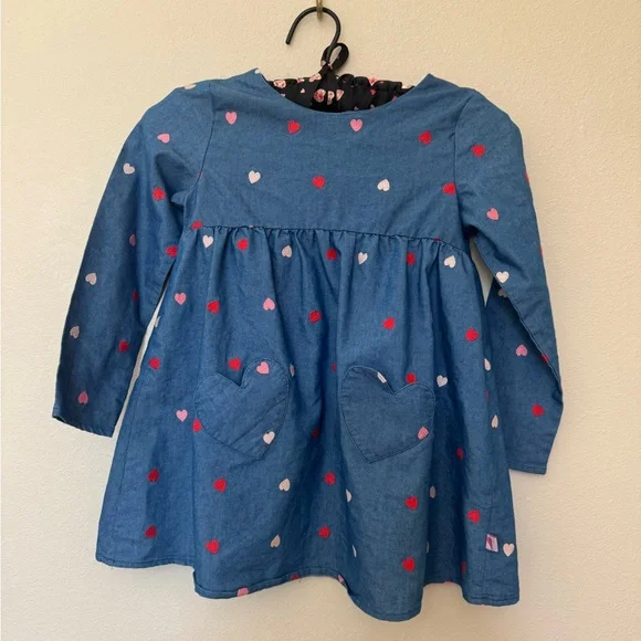 Blue Heart Patterned Long Sleeve Dress - Picture 1 of 6